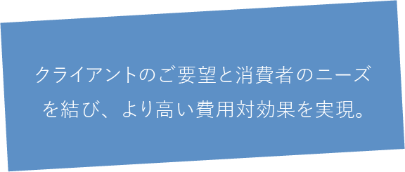 クライアントのご要望と消費者のニーズを結び、より高い費用対効果を実現。
